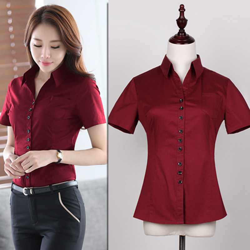 V Collar Shirt Woman Short Sleeve Career Summer 2022 New Korean Version Workwear Temperament Pure Cotton Elastic Half Sleeve Shirt