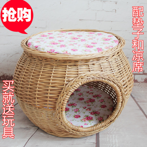 Rattan cat litter cat house four seasons pet nest double layer wicker teddy kennel cat house villa summer mat