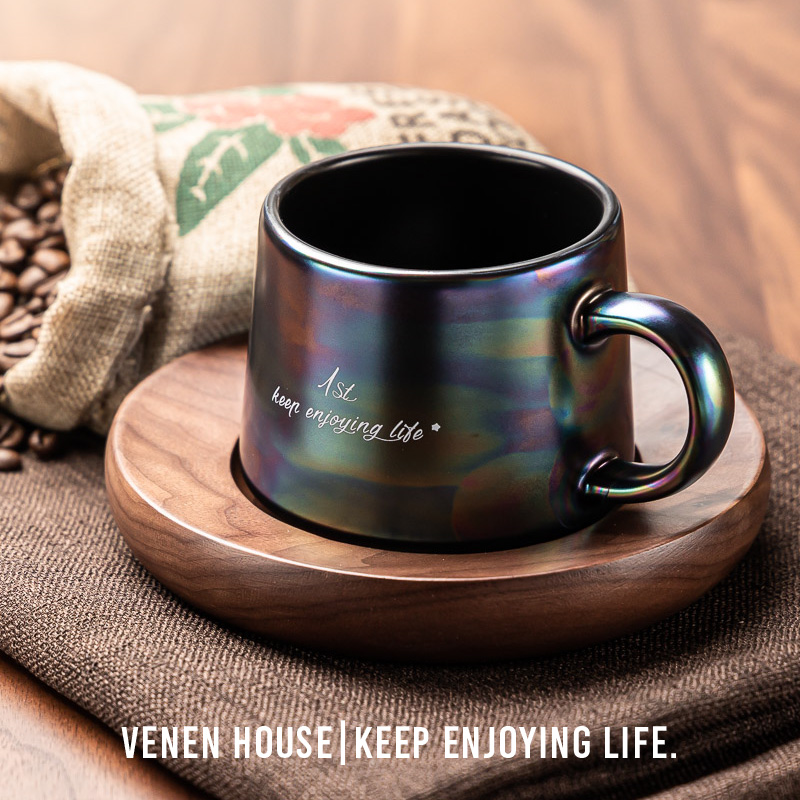 Weneng Palace Museum Charcoal black Aurora mug Nordic style frosted cup High-grade ceramic men's home coffee cup