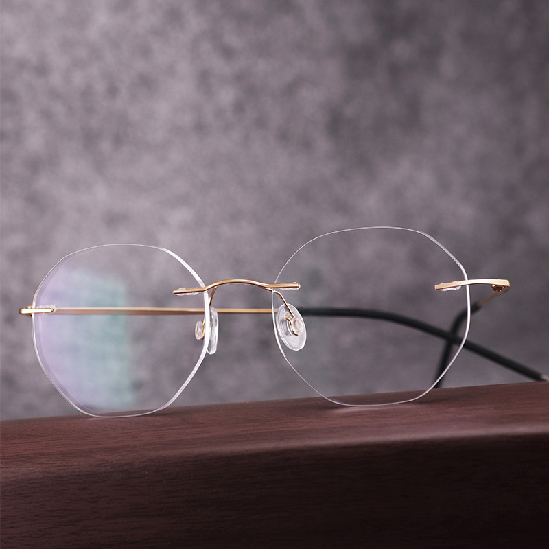 Frame-free glasses Round Nearsightedness Glasses Frames Glasses Frames Round Retro art ultra-light glasses Jobs men and women
