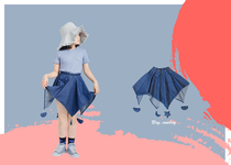 HININI ORIGINAL DESIGN 2021 SUMMER GIRLS DENIM PURE COTTON WILD IRREGULAR SKIRT PLEATED SHORT SKIRT