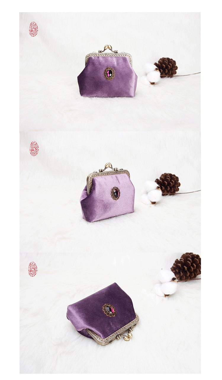 Rainbow Jun Handmade Bag Thiết kế độc lập Velvet Gemstone Vintage Gold Bag Joker Mini Coin Purse Messenger Bag - Ví tiền ví coach nam