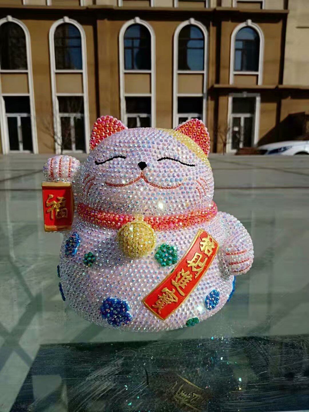 Sticking diamond lucky cat sticky drill piggy bank anti-fall coin coin change tank attracting wealth and treasure piggy bank store opening gift
