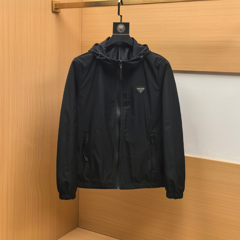 Triangle Logo Hooded Jacket for Men, Spring and Autumn 2025 New Style, Light Luxury High-End Trendy Brand, Slim-Fit Windbreaker Jacket