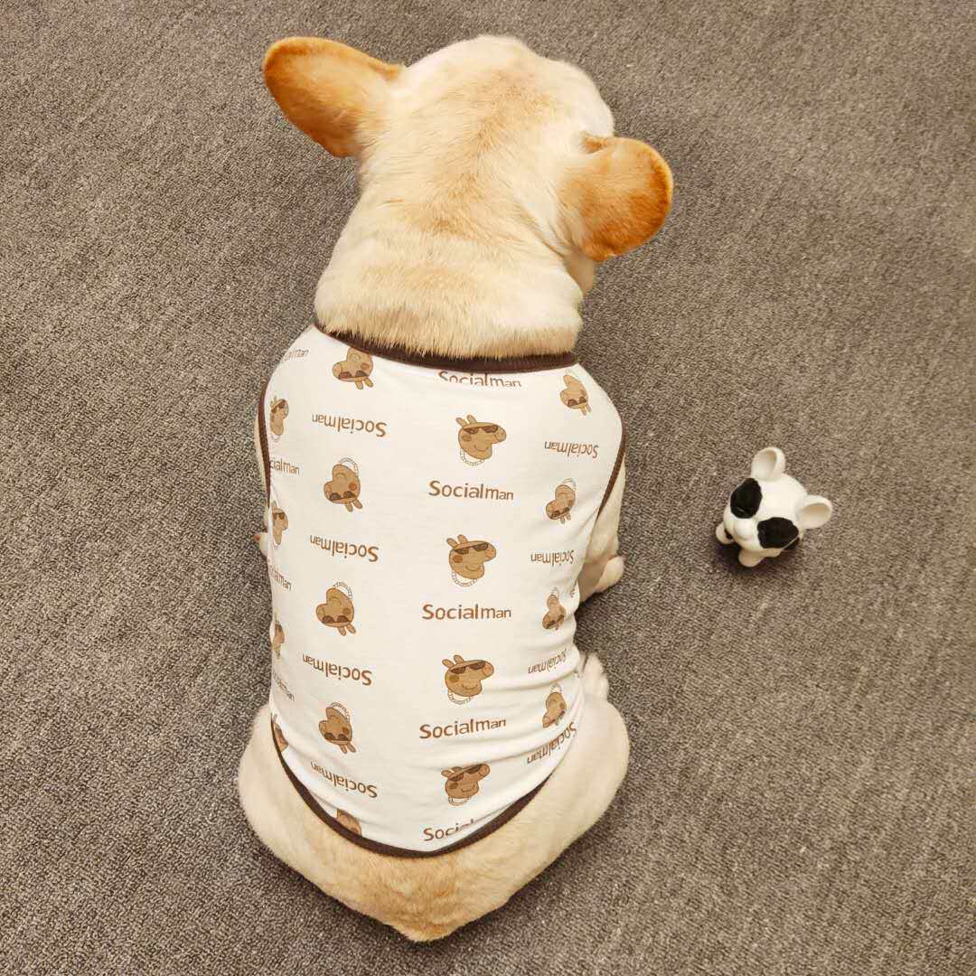 Short body fighting clothes short fat dog pug spring and summer thin section dog vest cartoon cotton and linen breathable and elastic