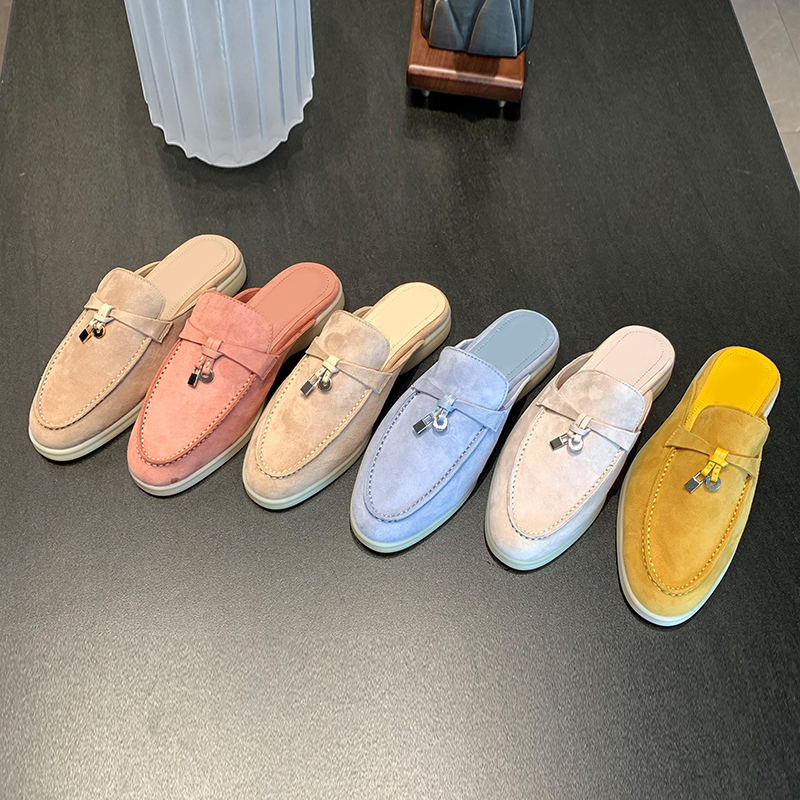 Women's Leather Slip-On Sandals, Flat Casual Half-Slip Loafers, French Style Slip-On Mules, Rootless Women's Shoes