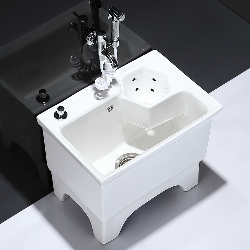 Mocollar Balcony Ceramic Mop Pool Makeup Room Large Size Mopping Pool Drain Basket High Foot Mound Bungled Pool Floor Tank