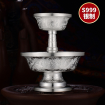 Tibetan Tantric 999 Pure Silver Nepalese Hand-carved Dharma Protector Cup Pure Silver Handmade Fine Dharma Cup