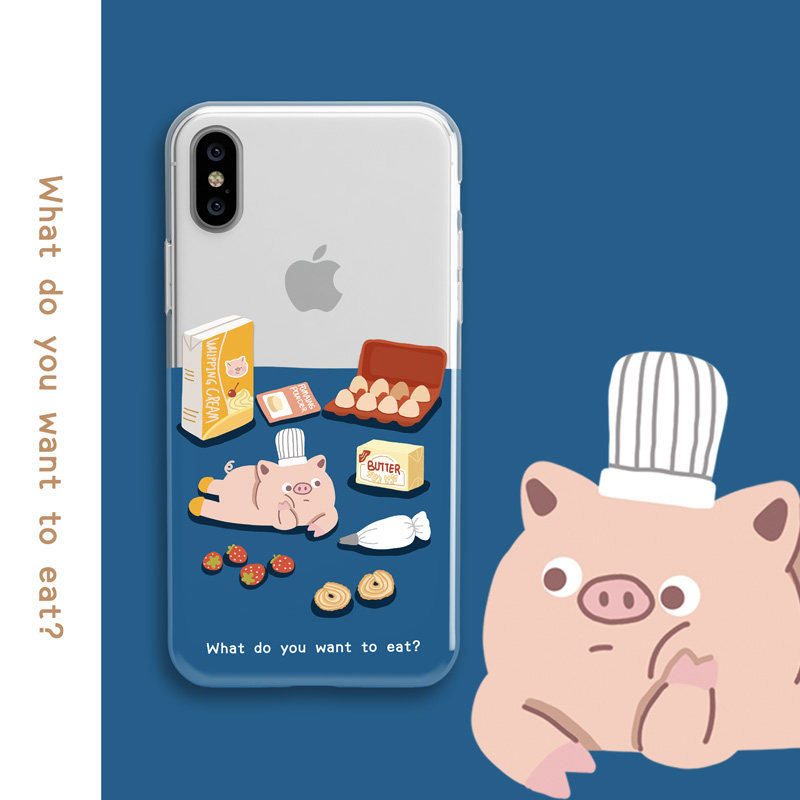 Single with line Original Apple Xs Max mobile phone Protective case creative breakfast pig iphone12Pro personality silicone transparent
