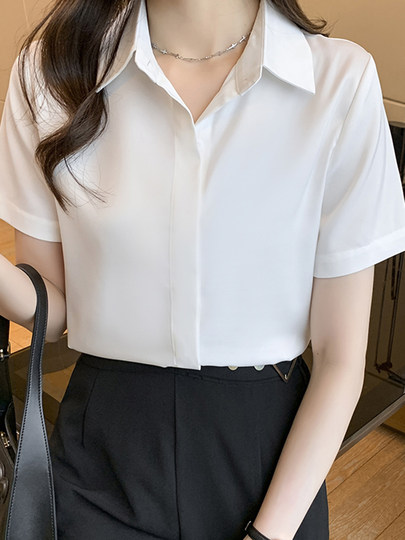 Chiffon shirt women's summer 2026 new style thin and mature professional shirt polo collar short-sleeved right shoulder top