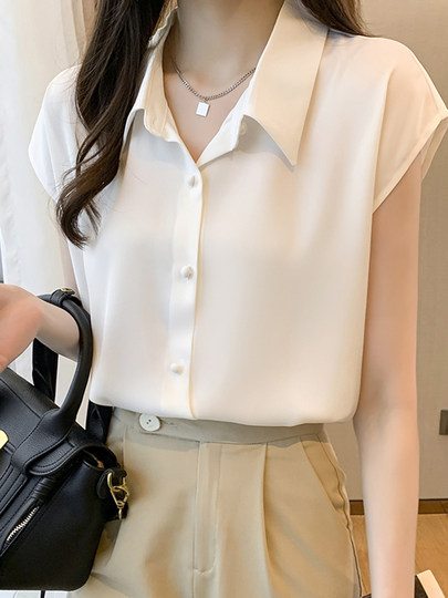 夏季白色短袖雪纺衬衫通勤女装2026年新款潮无袖上衣职业女士衬衣