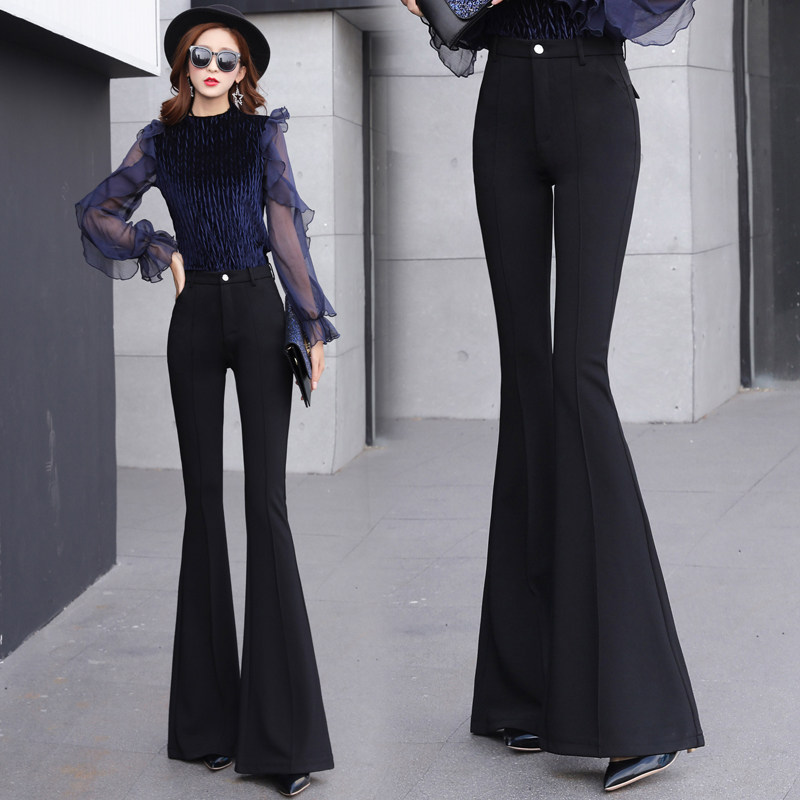 2021 spring and summer new extended pants mop floor flared pants high waist stretch casual pants suit large flared pants