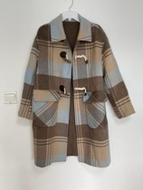 Special price handling manufacturers ladies double-sided wool tweed croissant button plaid coat coat coat