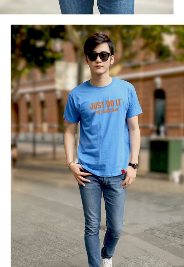 Jane bailun xoay phản quang ngôi sao năm cánh cotton nam cổ tròn tay áo ngắn Áo thun cotton mùa thu nam áo ba lỗ nam