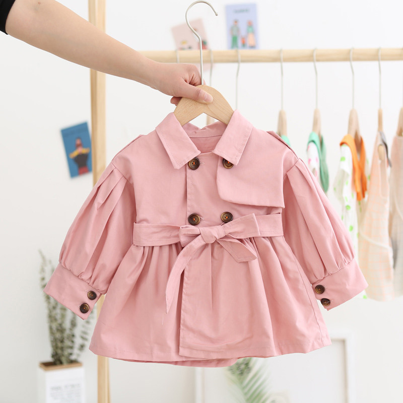 Girl's spring and autumn clothes windcoat jacket female baby medium long version Korean version blouse cardio-hoodie children's child foreign pie 1-3-year-2