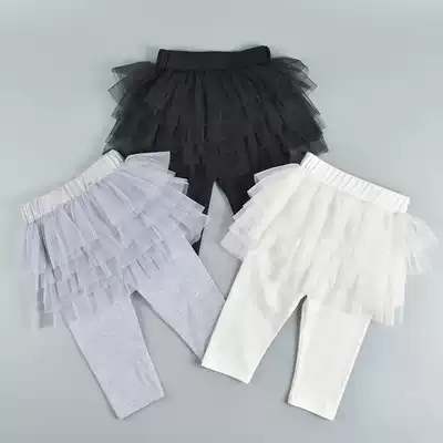 Female baby puff yarn culottes Girls fake two-piece trouser skirt Baby thin leggings three-point pants 1-3 years old 2 Foreign pie