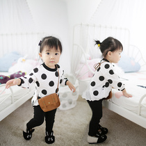  Baby girl long-sleeved T-shirt Spring and autumn polka dot small shirt Little girl childrens cotton top baby bottoming shirt 0-1 one 3 years old 2