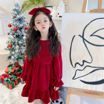 Girl Gansuede Dress Winter New Year Dress Winter New Year Dress Foreign Air Children Skirts Baby Net Red Princess Dress Thickened Beiyenfu