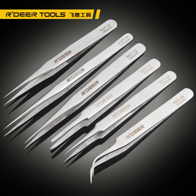 Hong Kong flying deer thickened stainless steel tweezers pointed elbow round head tweezers Electronic maintenance bird's nest hair pick tweezers