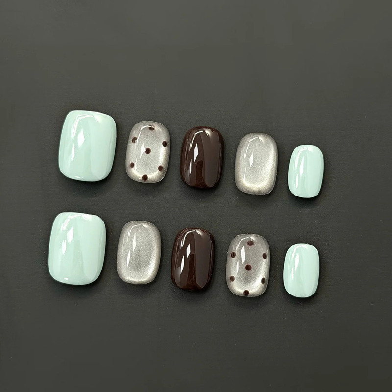 Mint Green Handmade Short Square Nail Patches with a Fresh and Elegant Design, Popular and Exquisite Mint Green Handmade Short Square Nail Patches with a Fresh and Elegant Design, Popular and Exquisite