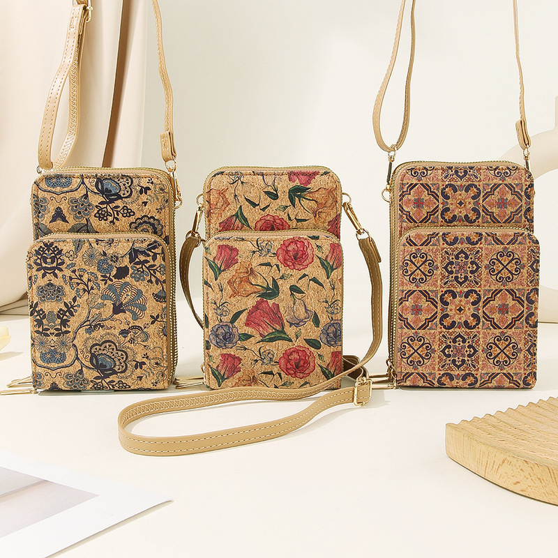 2025 New Summer Model Heat-Printed Multifunctional Women's Portable Cork Bark Phone Crossbody Bag New Model Soft 2025 New Summer Model Heat-Printed Multifunctional Women's Portable Cork Bark Phone Crossbody Bag New Model Soft