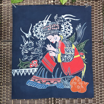 Hand-dyed cloth Miao Wax Dye Painting Chinese Style Wall Retro Decoration Background Cloth Brief home wall hanging painting hanging curtain