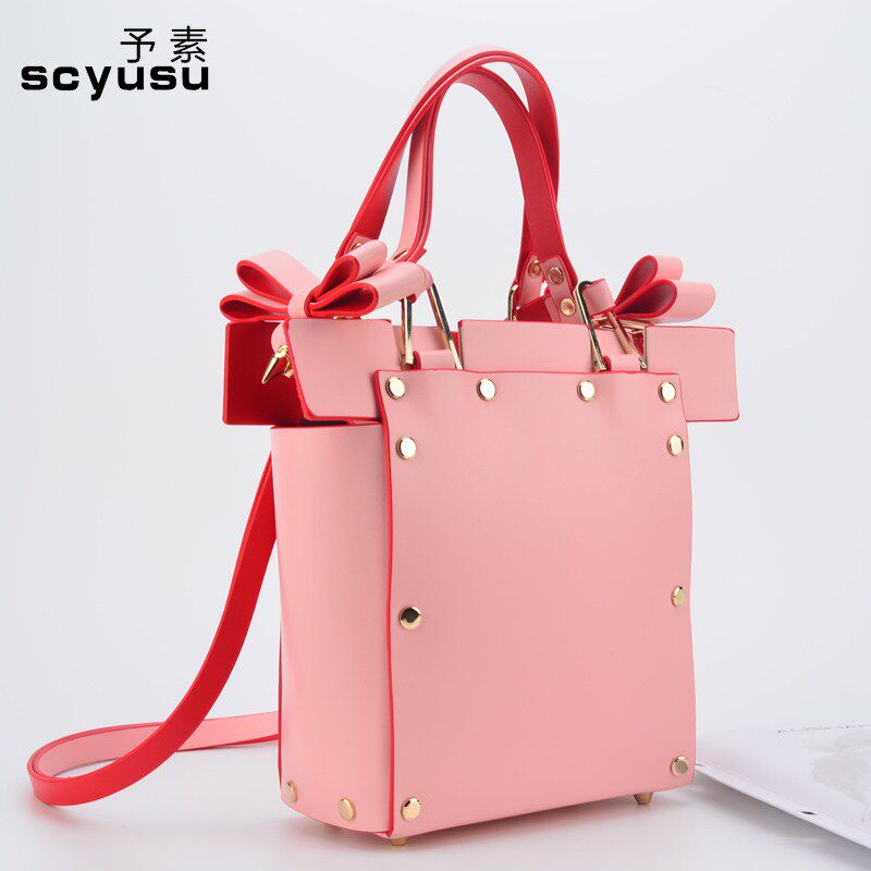 2022 summer new bow sweet rivet backpack multi-functional one-shoulder messenger bucket bag handbag