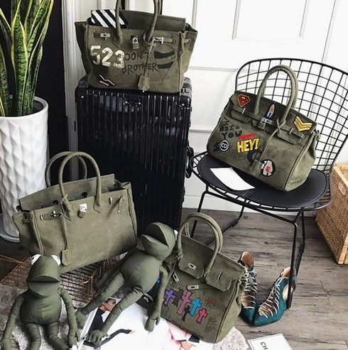 Dongdaemun Fan Weiqi Original Military Canvas Handheld Messenger Tote Bag Frog Platinum Bag Graffiti Bag Big Bag