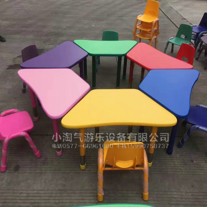 Children's table and chair set kindergarten indoor fireproof board polygonal round table desk moon table backrest chair direct sale