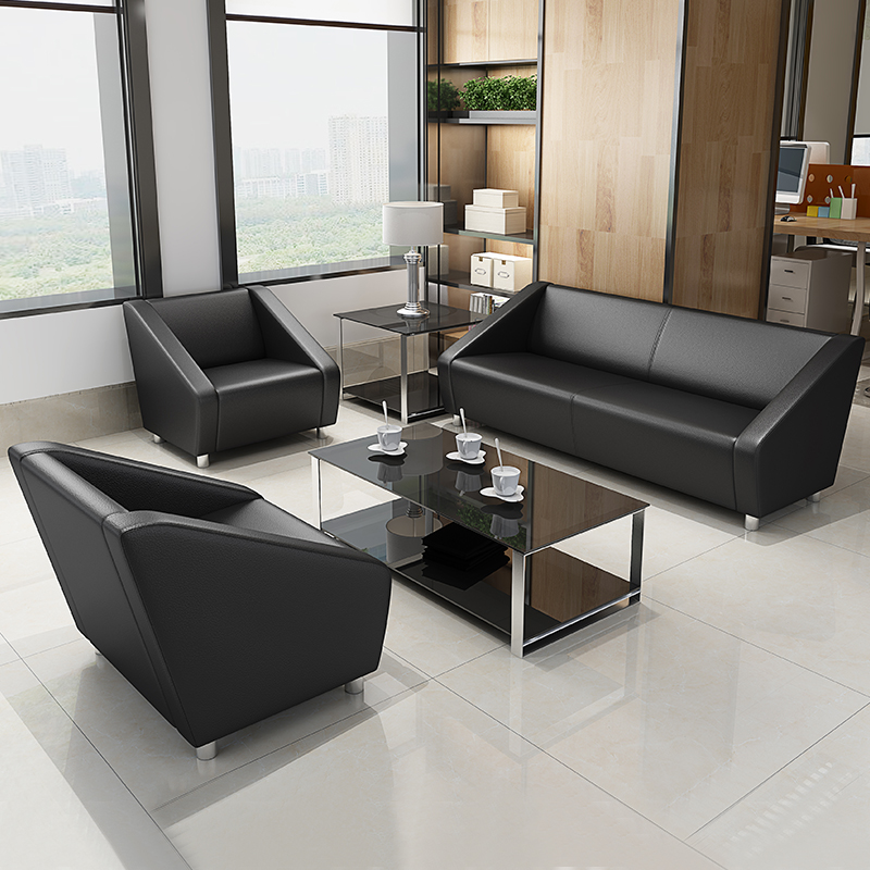 Office sofa tea table combination modern simple creative business negotiation reception reception sofa leather three