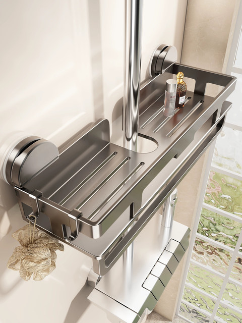 Suction Cup Shower Rack Tray Bathroom No-Drill Shower Room Shower Gel Storage Bathroom Shower Rod Holder