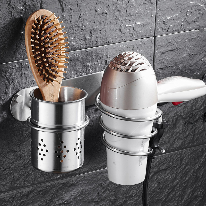 304 stainless steel brushed hair dryer Comb Hair dryer rack Wall-mounted powder room toilet bathroom storage free hole