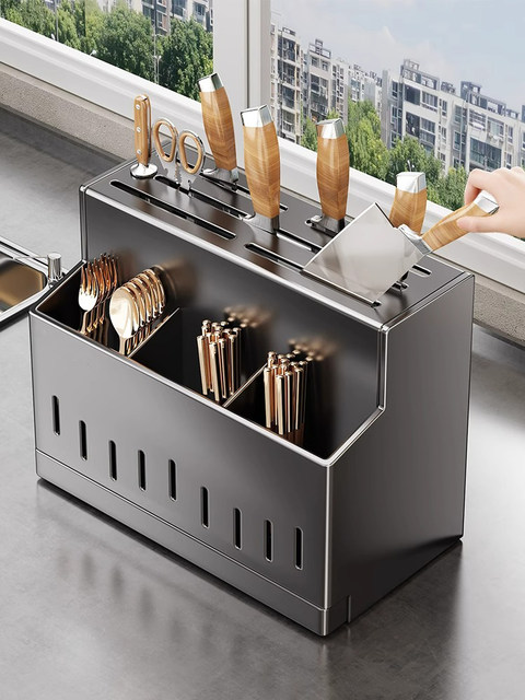 Stainless Steel Kitchen Knife Rack Storage Rack 2026 New Model Multifunctional Knife and Chopstick Holder Integrated Storage Box
