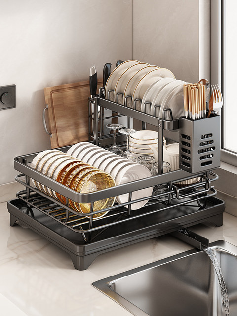 Dish Rack, Draining Bowl Rack, Stainless Steel Kitchen Storage Rack, Double-Layer Bowl and Plate Holder, Dish Draining Basket