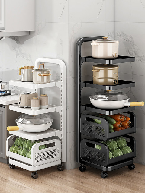 Kitchen Storage Rack, Household Floor-Standing Pot Storage Rack, Multi-Layer Fruit and Vegetable Basket, Small Trolley, Multi-Functional Pot Rack