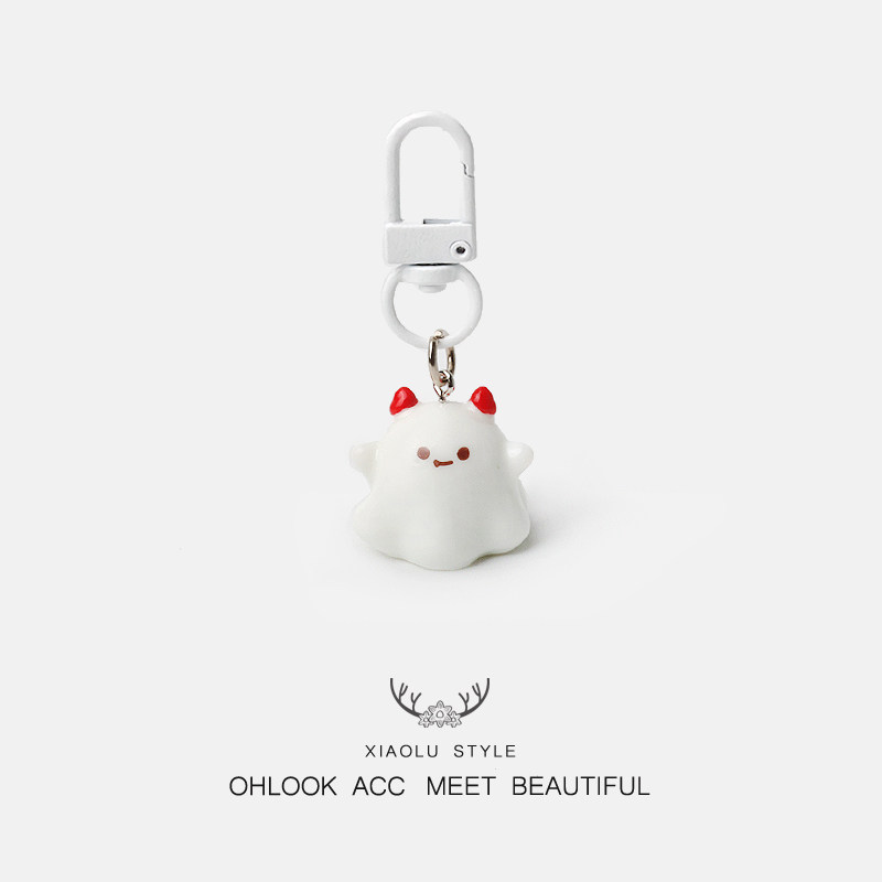 Cute ghost and devil 3D expression keychain, Halloween couple backpack cartoon accessory