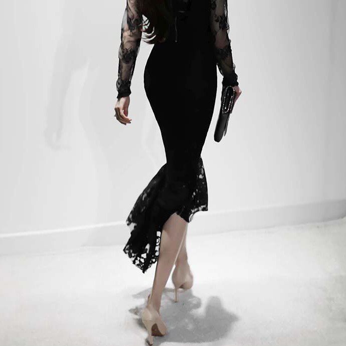 HChen Korea Charm Sexy Wrap Tight Light Cooked Woman Taste Oblique Lotus Leaf Fish Tail Swing High Waist Half Skirt