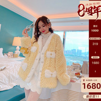 Luxury Miss Heavy Industry Honeycomb 2 yellow high-end Rex Rabbit Fur Coat womens short 2021