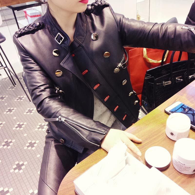 Miss Luxury limited early spring leather jacket women L home Italian sheepskin short jacket