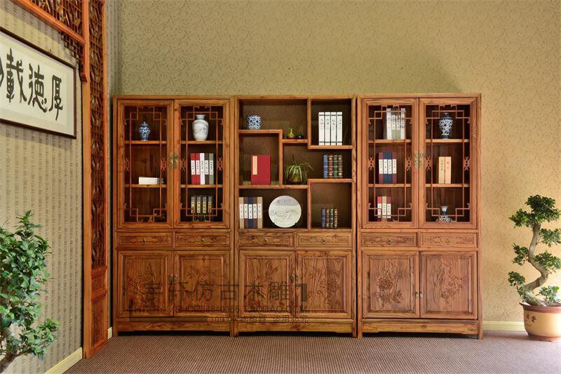 Antique solid wood bookcase Chinese-style bookshelf combination floor-to-ceiling bookcase South Elm Bogu rack shelf