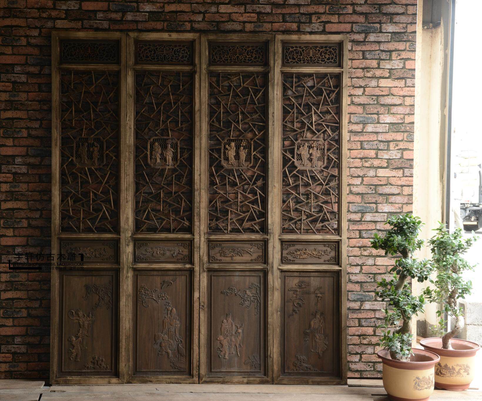 Dongyang antique wood carving new Chinese style flower window screen partition porch handicraft suitable for hotel living room teahouse