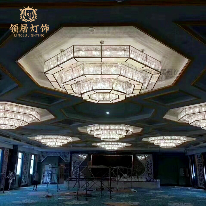 Chinese style ceiling crystal lamp hotel restaurant large creative villa club living room box lamp engineering lamp customization