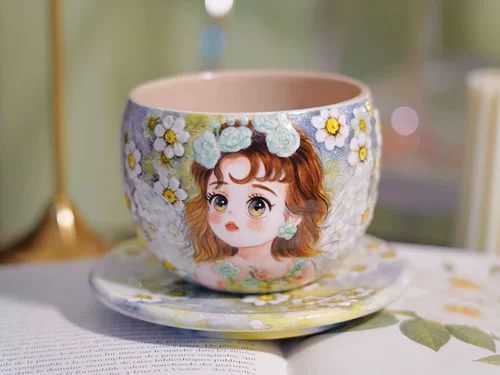 Посадить загадку Mori Live Room Ay Hand -Painted Coffee Cup Cufe S Трехмерная ручная стакана