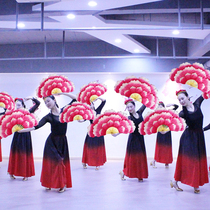 Dance fan Dance fan Square dance hand-held double-sided fan Handmade Yangge fan A pair of peony petals fan four layers