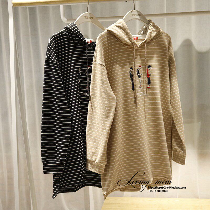 Pregnancy excellent pregnant woman autumn and winter money pure cotton knit T-Shirt carditis with cap stripe knit pregnant woman sweatshirt W33001