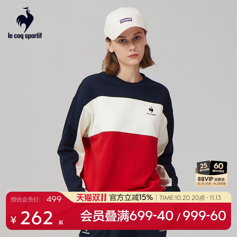 Lecaco French Rooster Autumn Unisex Color-Block Sports Crewneck Sweatshirt Couple Style Casual Pullover