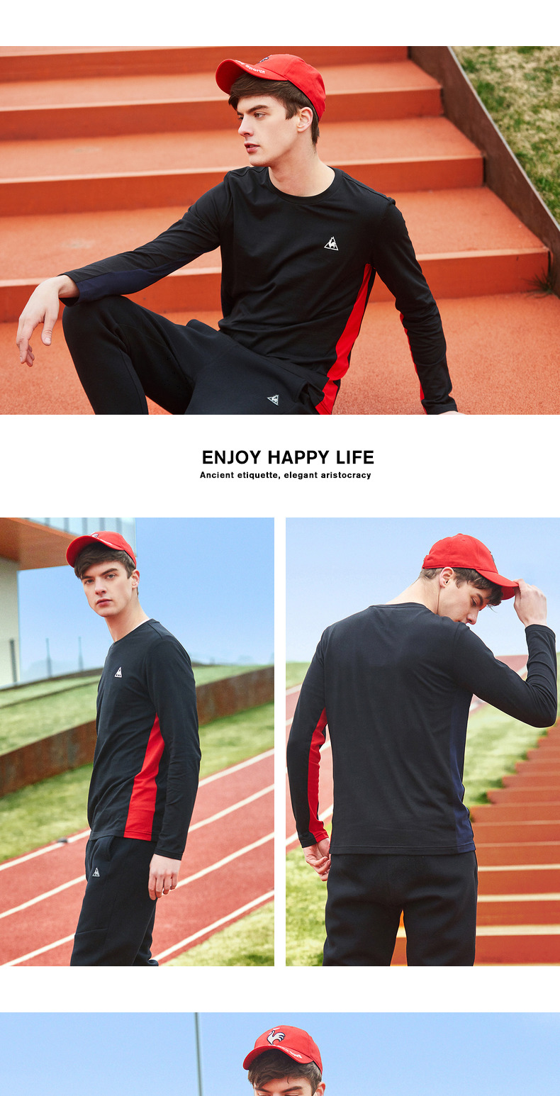 Áo thun cotton cộc tay Pháp màu sắc khâu tay dài áo thun thể thao nam CBT-1131181 - Áo phông thể thao áo thun tập gym nữ