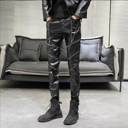 ກາງເກງຜູ້ຊາຍລະດູຫນາວ Leather Pants Korean Style Slim Pint Pants 2023 Trendy Handsome Cycling Motorcycle Plus Velvet Coldproof Men's Leather Pants