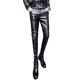 Winter youth men's leather pants Korean version of slim feet pants stage performed men's locomotive with velvet leather pants tight elasticity