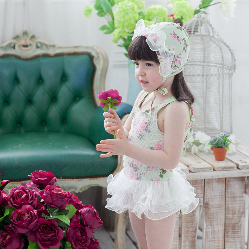 Áo tắm cho bé gái Matcha Hoa Xiêm Baby Big Boy Đồ bơi dễ thương Đầm ren Công chúa Mùa xuân Đồ bơi đồ bơi cho trẻ